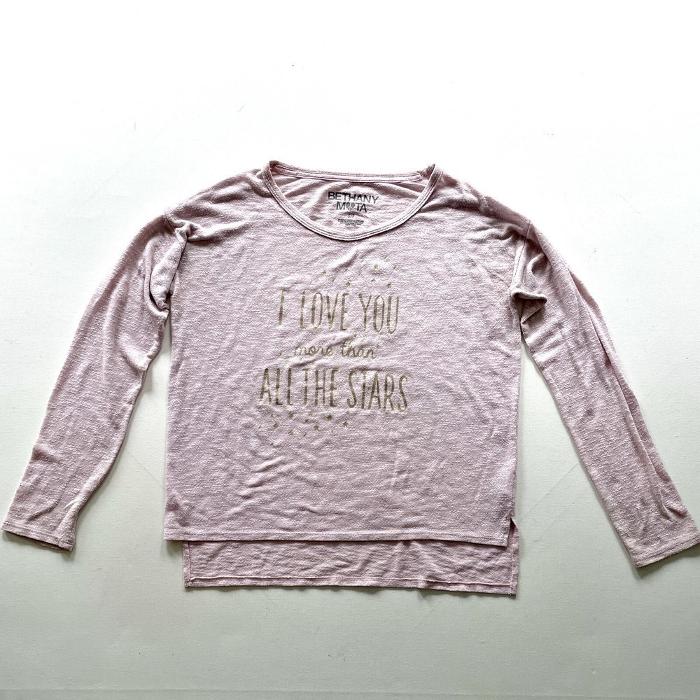 Bethany Mota Women's Small Pink Graphic Stars Long Sleeve Crewneck Tee Shirt Top